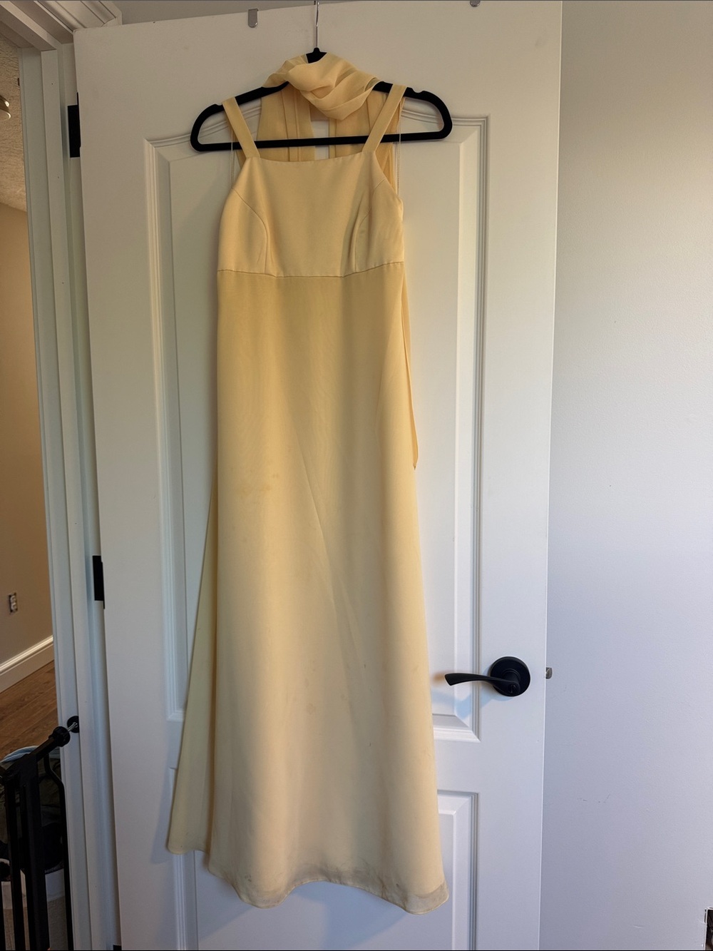 Papell Boutique Pale Yellow Halter Maxi Dress
